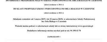 Rekrutacja na Rok Szkolny 2019/2020 do szkoły w Czerninie