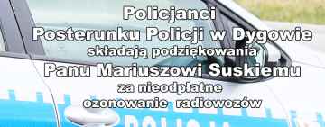 Policjanci z Dygowa dziękują za dezynfekcję radiowozów