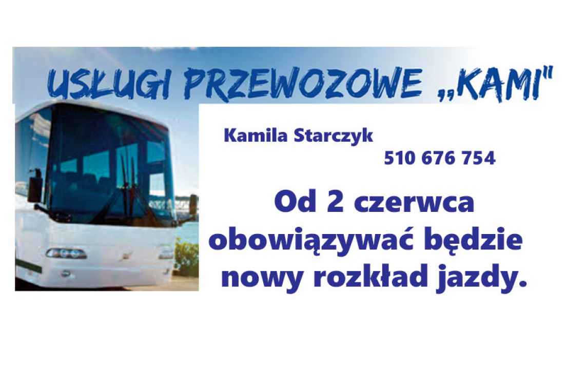 Autobusy KAMI od 2 czerwca kursują wg nowego rozkładu jazdy