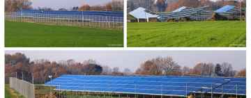 Pierwsza elektrownia słoneczna w gminie Dygowo. Montaż paneli (dron)
