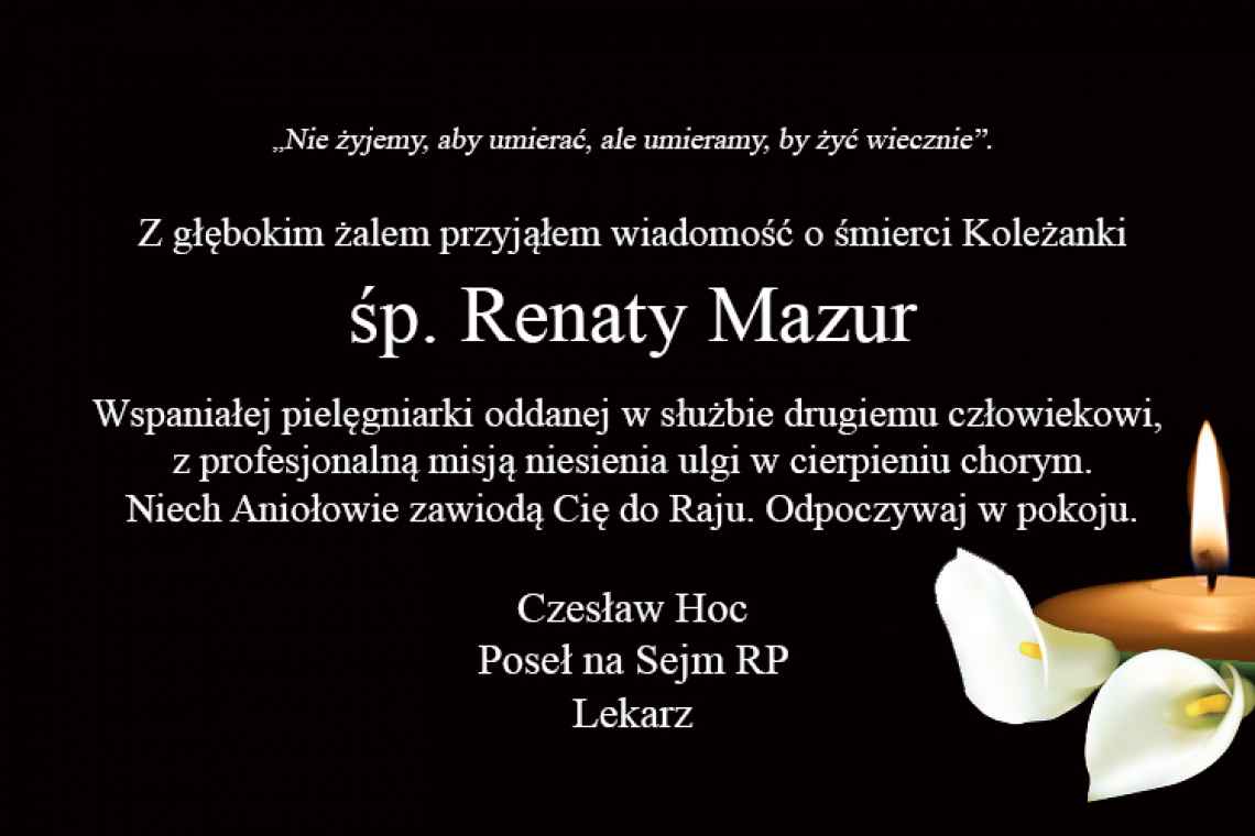 Kondolencje od posła na Sejm RP Czesława Hoca