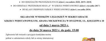 Szkoła Podstawowa w Dygowie. Rekrutacja na rok szkolny 2023/24 